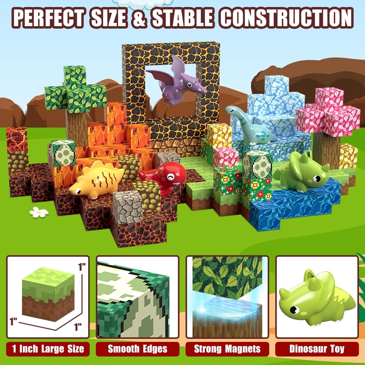 Magnetic Blocks Build 3D Dinosaur World