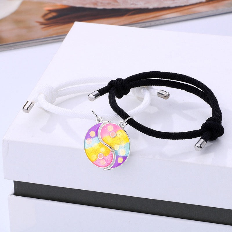 Two Besties  Colorful Sequined Yin-Yang Bracelet Set