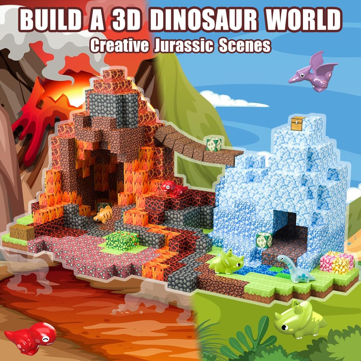 Magnetic Blocks Build 3D Dinosaur World