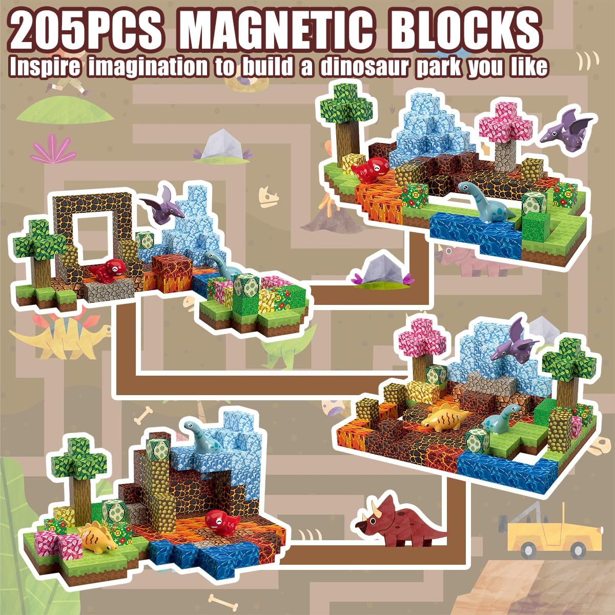 Magnetic Blocks Build 3D Dinosaur World