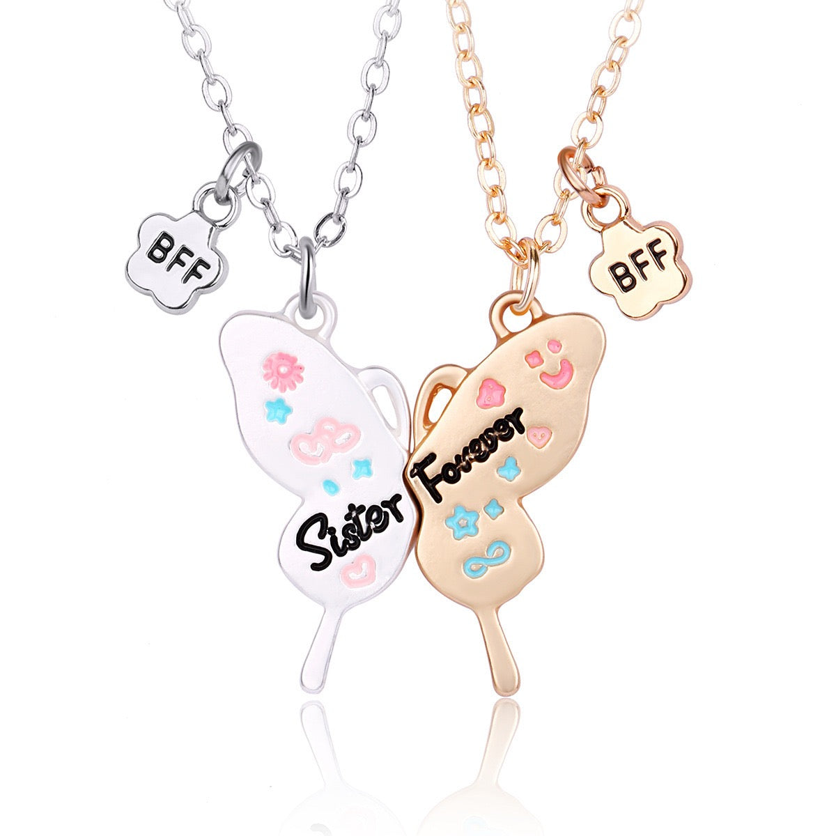 Two Bestie "Sister Forever" Butterfly BFF Necklace