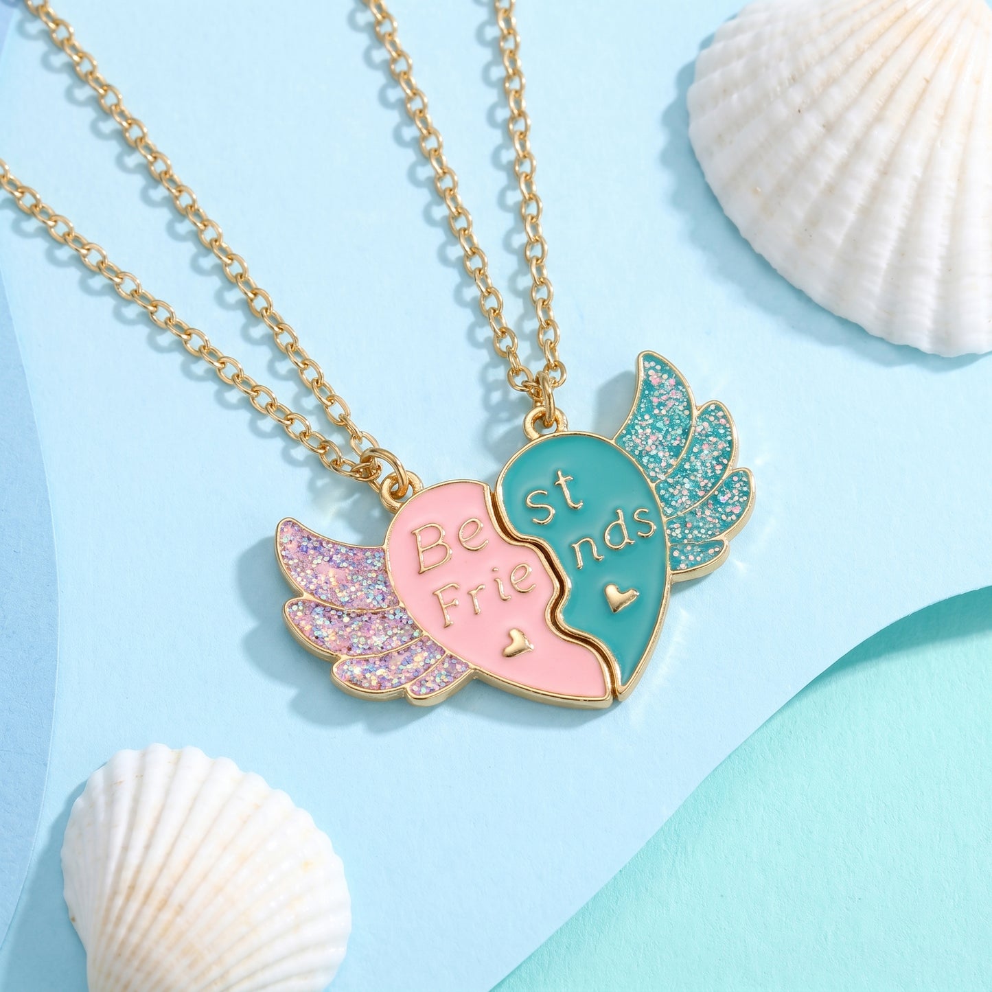 Two Bestie Necklace Angle Swing Heart Shape